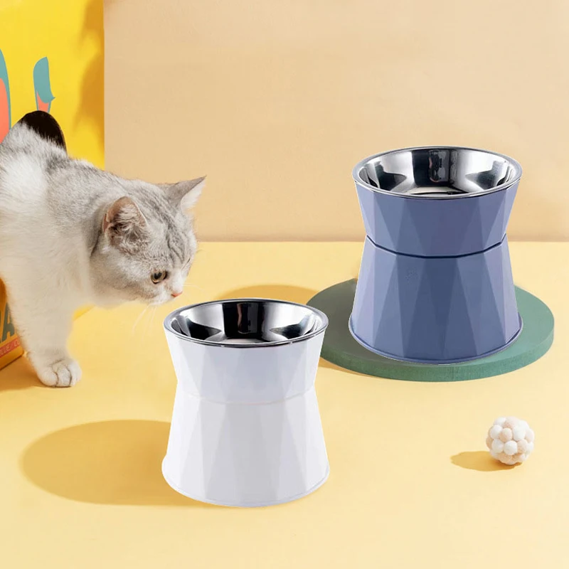 Tigela elevada antiderrapante para cães e gatos, tigela elevada de aço inoxidável para comida de gato, proteção para pescoço, filhote de cachorro, suprimentos de alimentação para gatos