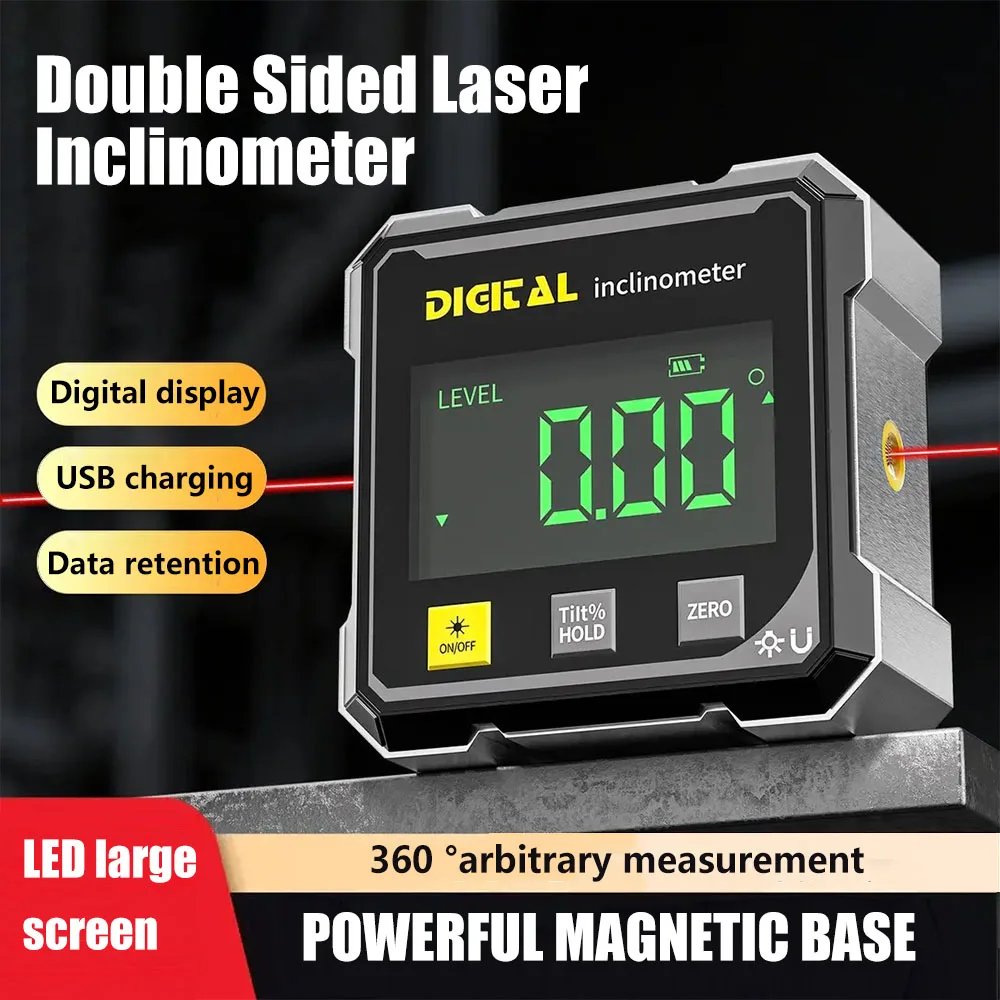 Household Double Sided Laser Inclinometer Multifunctional Four Sided Magnetic Absorption Angle Level Small Slope Measuring Tools