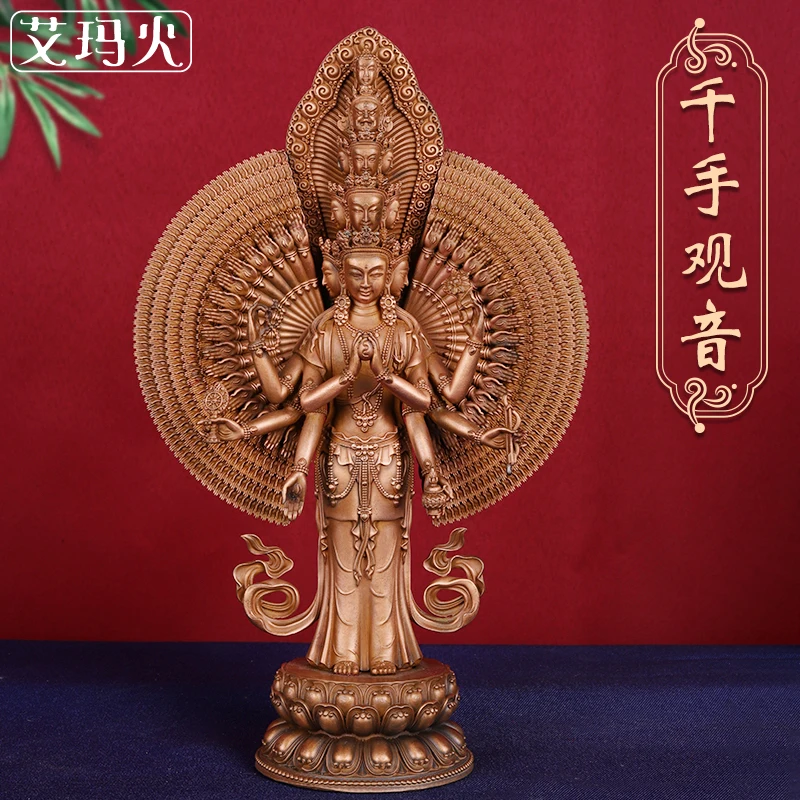 

Thousand handed Avalokitesvara Buddha statue, made of red copper and pure copper, with a carrying capacity of 8 inches, 10 inche