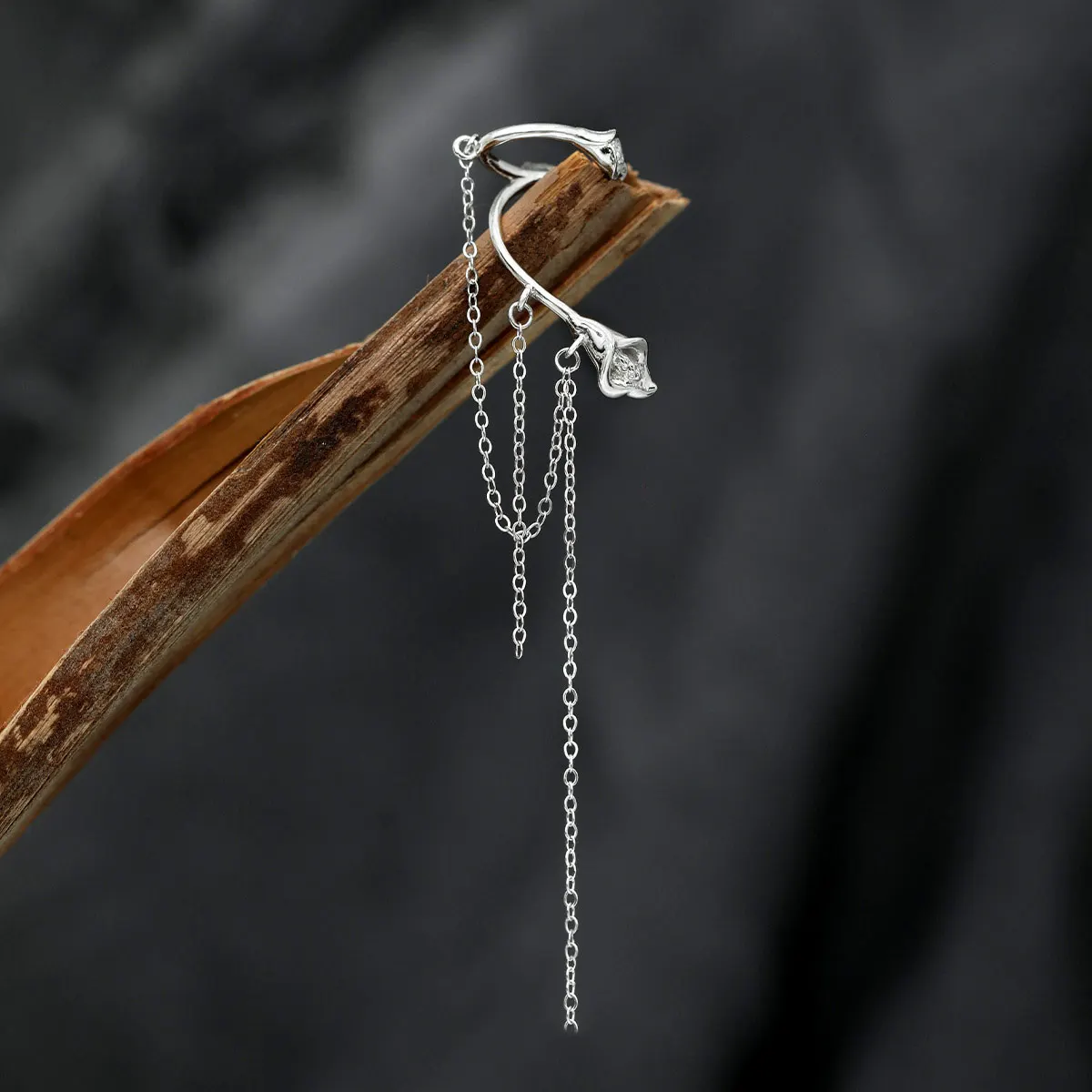 F.I.N.S 1PC Original Calla Lily S925 Sterling Silver Clip Earring Minimalist Trendy Fringe Tassel Chain Ear Cuff Catilage Jewels