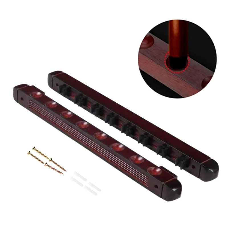 A48F-Pool Queue Halter Holz Snooker Wand Queue Pool Queue Halter Mit Clips Für 8 Queue Halter Weinrot