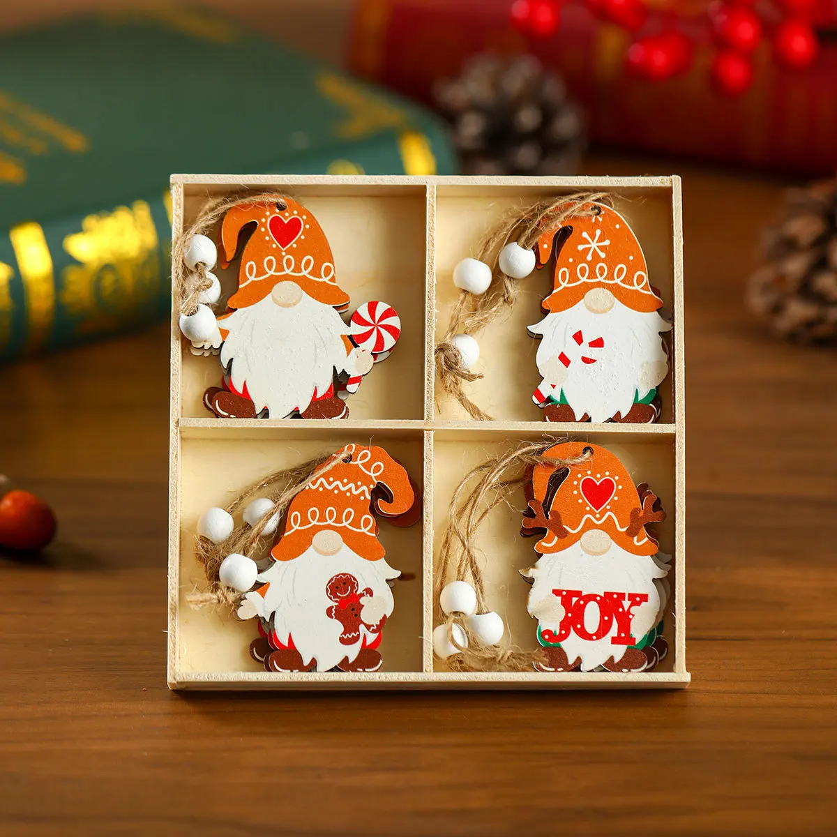 Christmas Wooden Pendants Gingerbread Man Gnomes Santa Claus Xmas Tree Hanging Oranment 2024 Xmas Decorations for Home Kids Gift