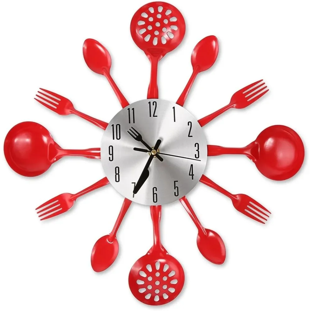 Tableware Art Wall Clock ，Creative Fork and Spoon Dining Room Wall Clock ，Modern Home Decoration Living Room Kitchen Wall Watch