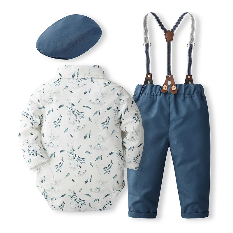 Baby Baby Formele Heer Clothng Set Effen Romper Hoed Pak Jongen Eerste Verjaardag Kostuum 0-36 Maand Peuter Katoenen Outfit Kids