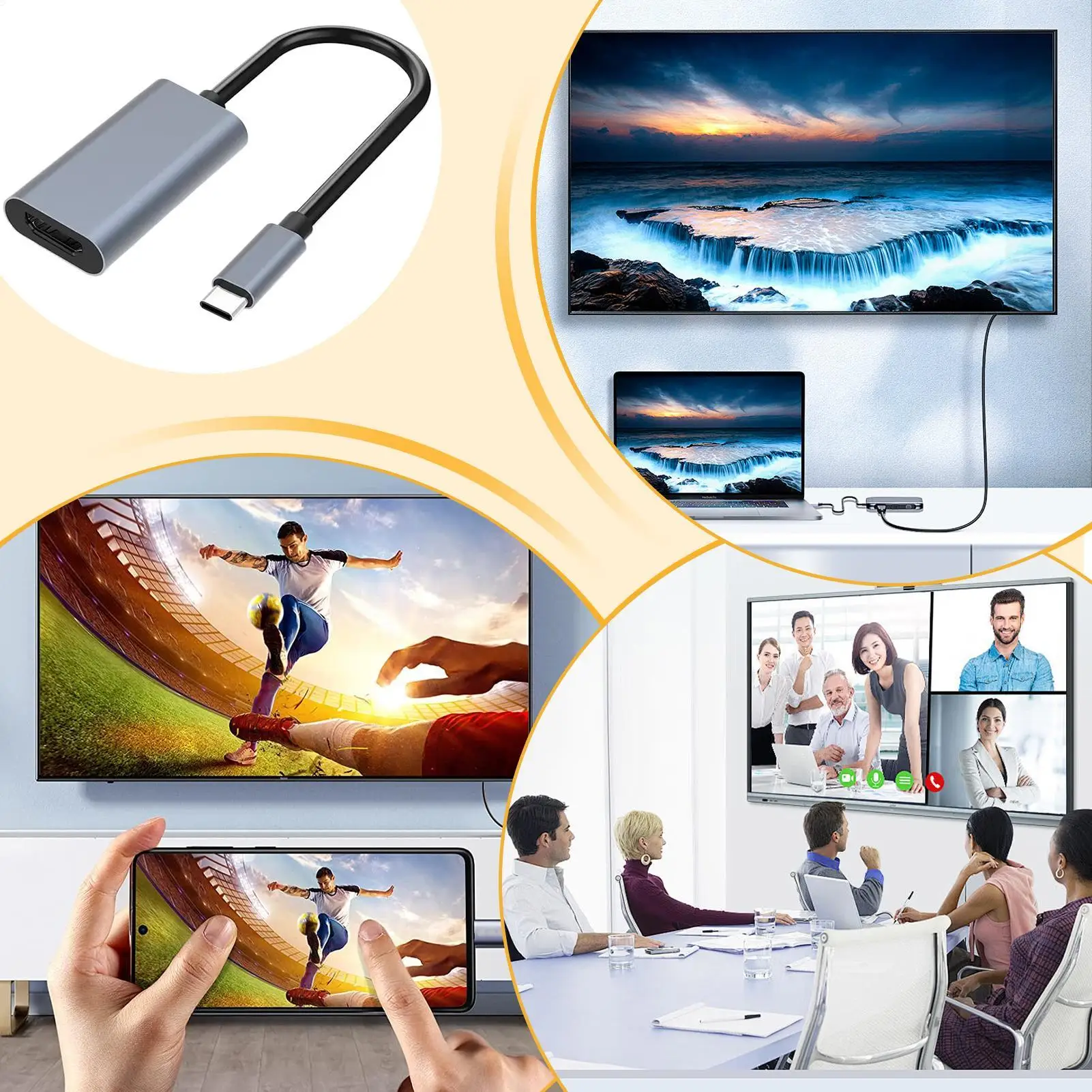 

Display To HDTV Cable Type-C 4K30HZ TH To HDTV Connector High Definition For Television Laptop Business Video Audio Computer
