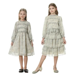 High-Quality Silk-Crepe Fabric Collection SS24 Printed Sweet Set With Lining Sisters Girls Ruffled Cute Dress Clothing