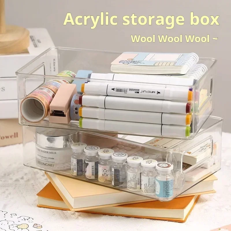 Desktop Storage Box Plastic Acrylic Shelf Storage Basket Transparent Waterproof High Aesthetic Value Stackable Box Organizer Box