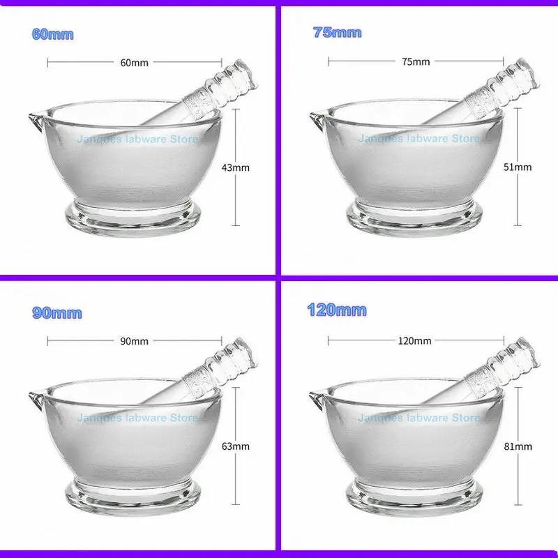 Imagem -04 - Laboratório Diâmetro 60 mm a 150 mm Argamassa de Vidro com Haste de Moagem Reagente Preparação Tigela com Moagem Pilão Moagem Tigela Peças