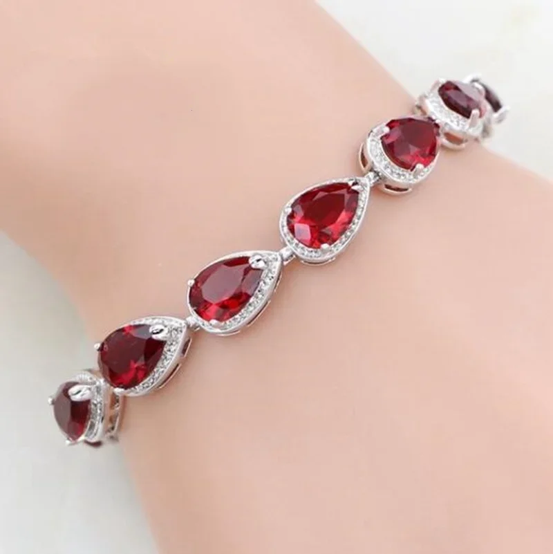 Shiny Teardrop Shape Zircon Crystal Tennis Bracelet for Women Fashion Elegant Banquet Party High Jewelry Girls Gift