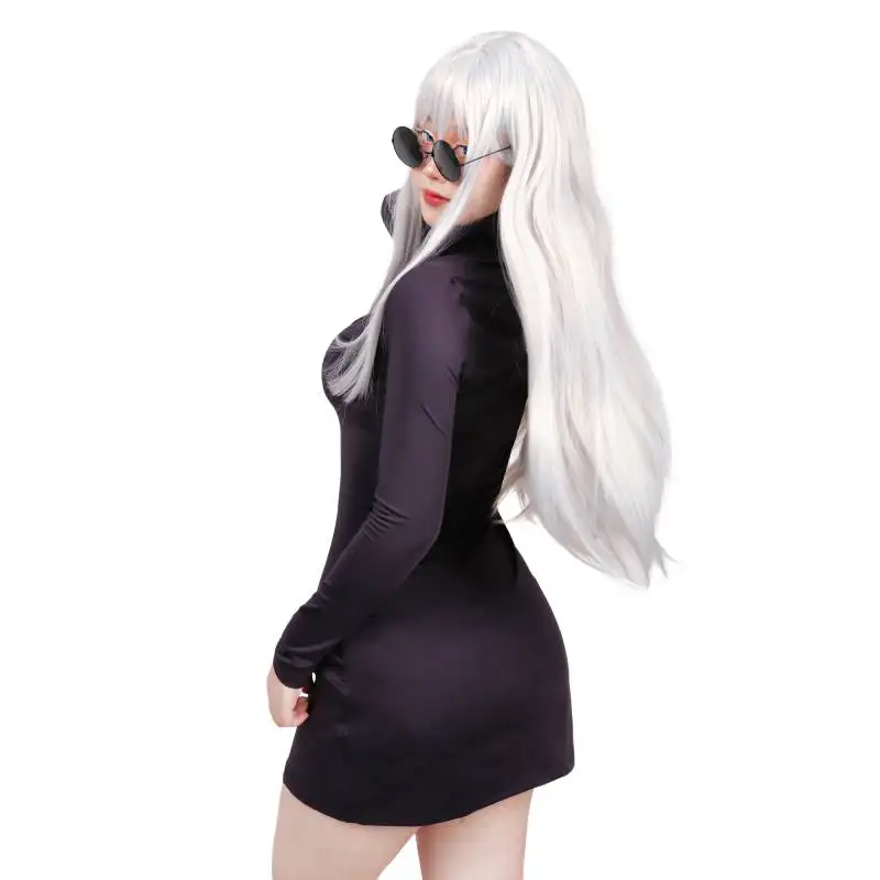 Wenham Frauen uns Größe Gojo Satoru Cosplay Kostüm dehnbare Uniform Anzug Party Outfit lila Kleid mit Brille für Halloween