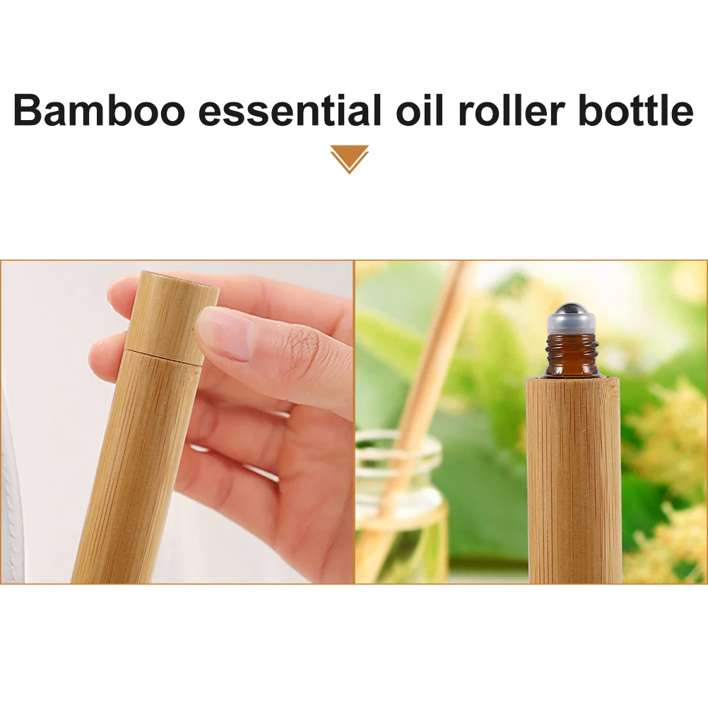 Botellas con rodillo de aceite esencial, carcasa de bambú, 10ml, a prueba de fugas, rellenables, contenedores de Perfume para aromaterapia de viaje, 3 uds.