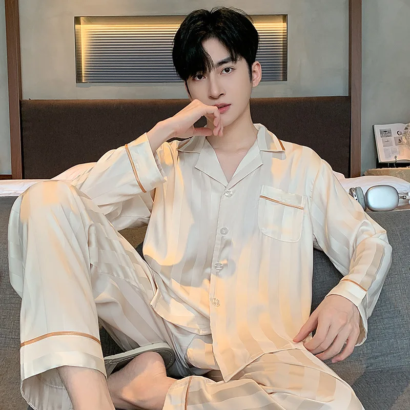 Sleepwear Men's Long-sleeved Set Pajamas for Men Loose Large Size Spring Autumn Pajama Man Sleepwear for Sleeping