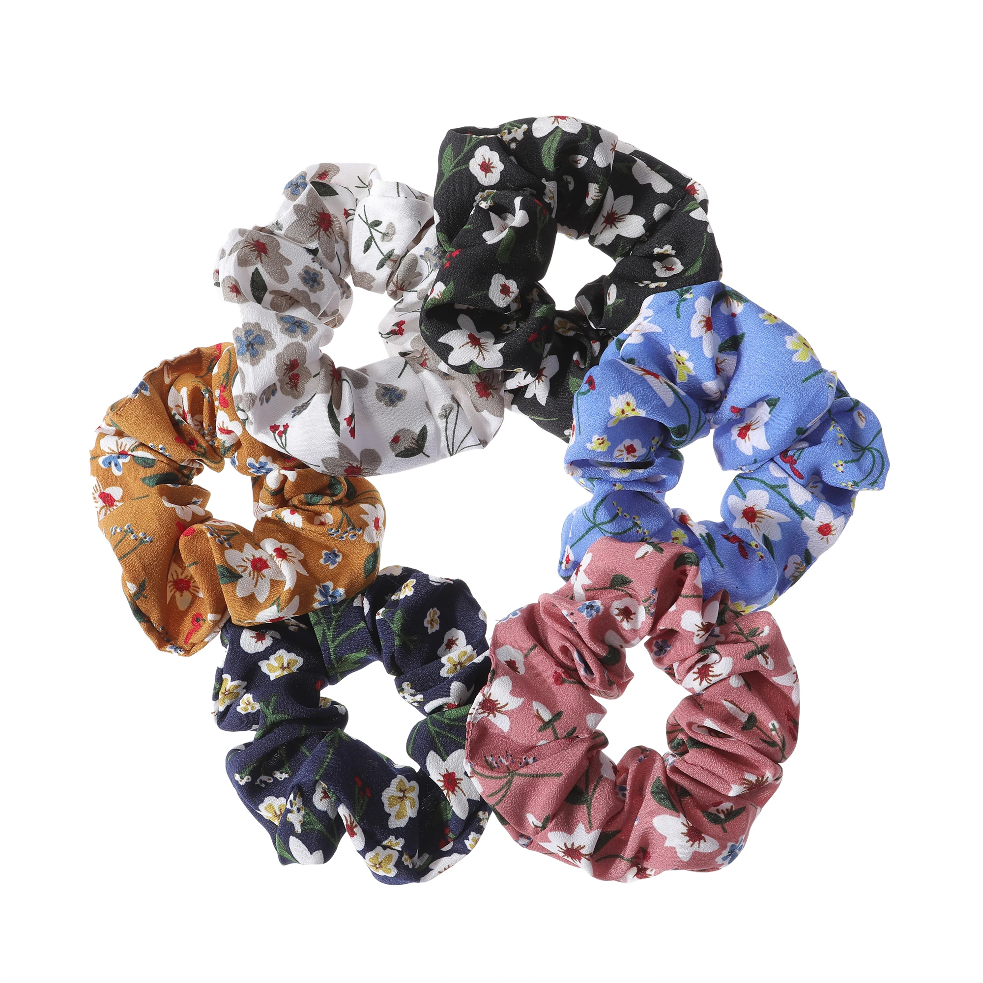 6pcs/lot Hair Scrunchies Accessories Elastic Band Holder Headwear Ties Print Ditsy Women Girls Scrunchy Cute Sweet