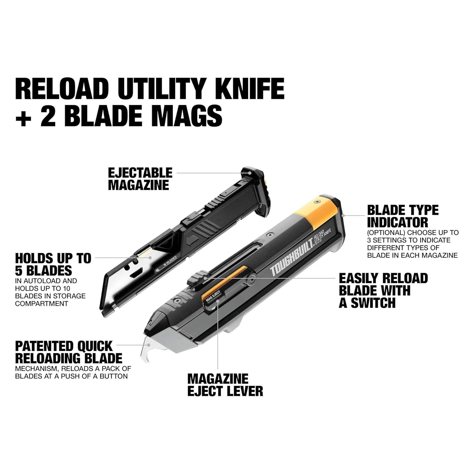 TOUGHBUILT TB-H4S2-03-6BES Reload Utility Knife With 2 Mags Hand Tools