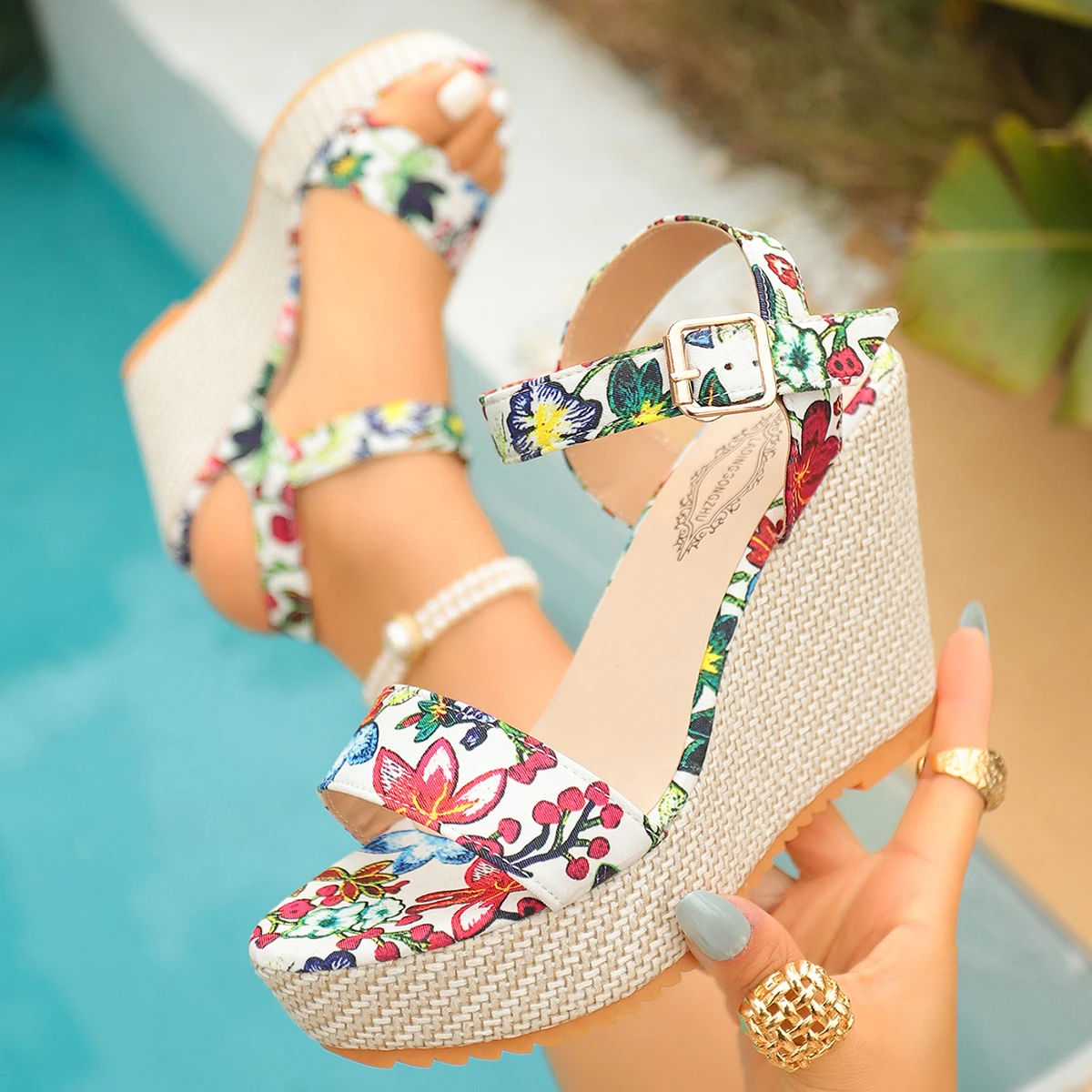 

Женские сандалии на платформе, обувь на высоком каблуке с открытым носком, летние сандалии больших размеров, женские босоножки на танкетке с принтом, Zapatos Mujer