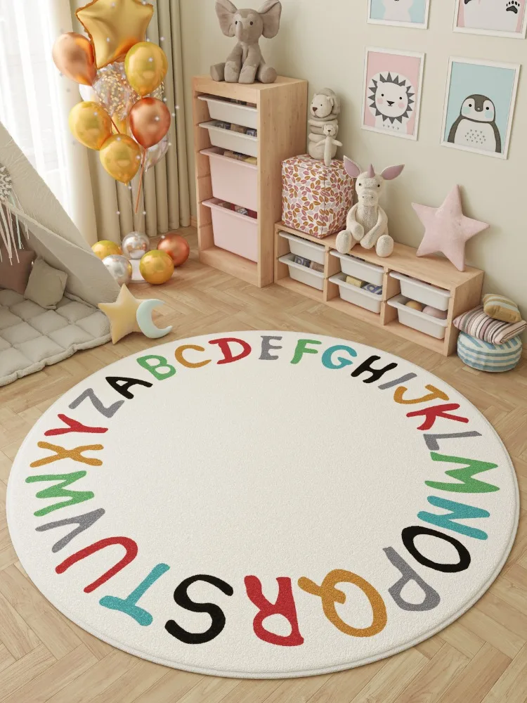 Cute Round Children\'s Girl\'s Room Bedroom Bedside Carpets Cartoon Animal Soft Living Room Decoration Carpet Letter Cloakroom Rug