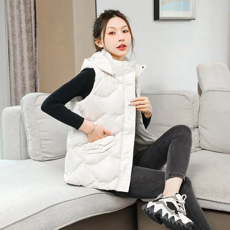 Chaleco de algodón de invierno para mujer, chaqueta informal elegante con forro de piel sintética gruesa para niñas, estudiantes universitarios, sin plumón Real