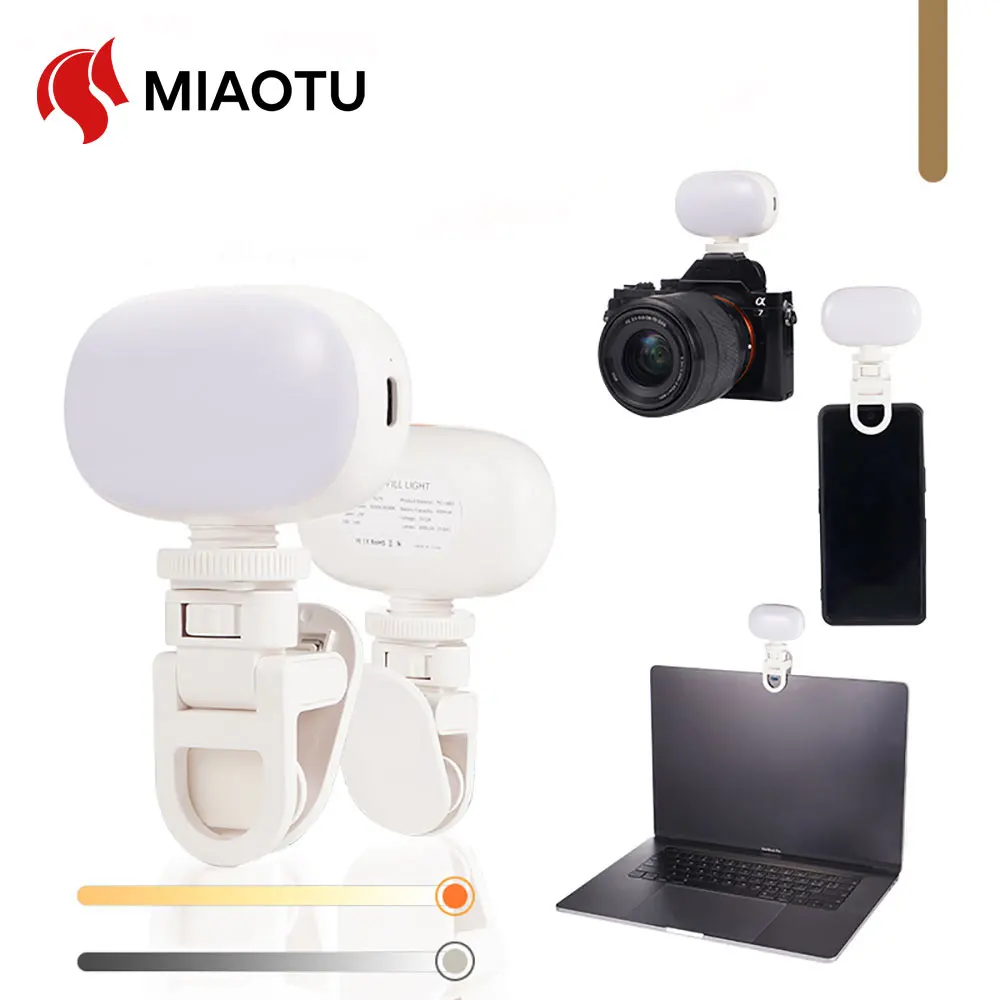 

MIAOTU Mini Fill Light LED Straight Pocket Video Photography Lighting Pocket Live Vlog Clip for Phone iPhone iPad Laptop Camera