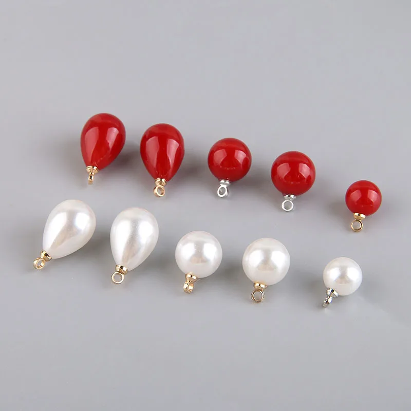 10pcs High Gloss Imitation Pearl Water Drop Round Bead Red Bead Pendant Diy Jewelry Earrings Necklace Material Handmade Charms