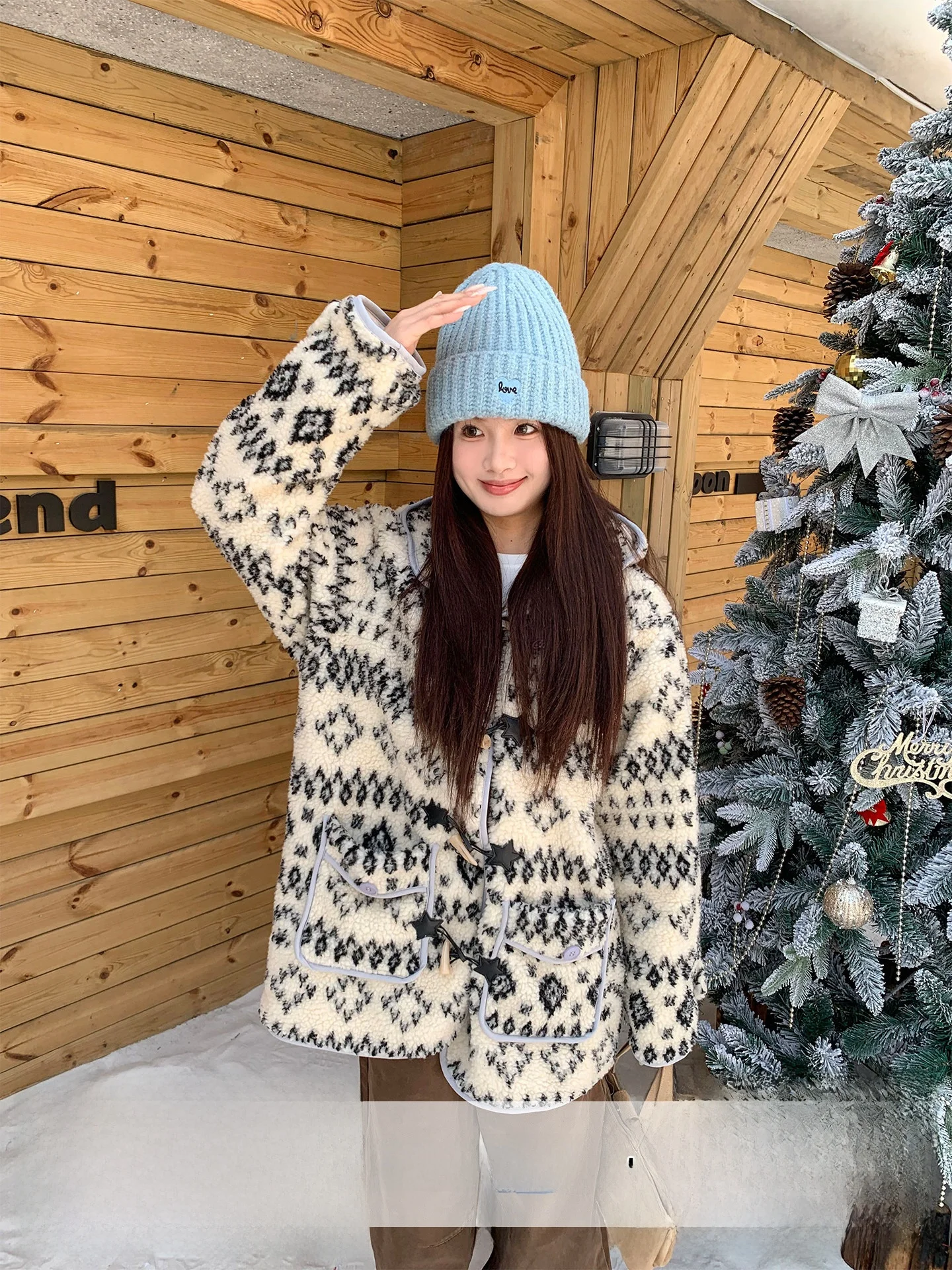 

Ретро-куртка из овечьей шерсти с принтом апельсинового дерева, женское свободное зимнее пальто, теплая хлопковая одежда, винтажное, с длинными рукавами, с капюшоном