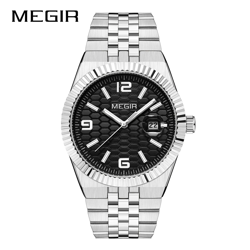 MEGIR New Men Watches Luxury Top Brand Business Waterproof Quartz Watch for Man Stainless Steel Luminous Male Date Wristwatch