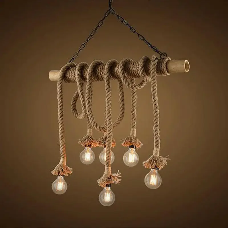 

Natural bamboo hemp rope dinning room loft vintage pendant lamp hotel light indoor decoration lighting fixture free shipping