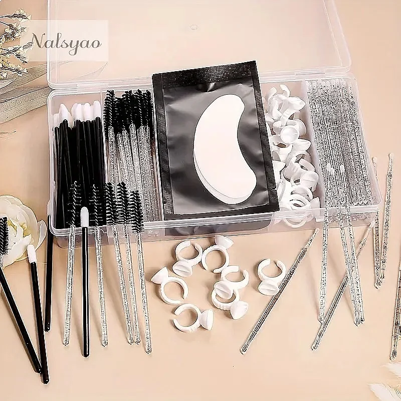 130 Pcs Rectangle Vertical 5 Grid Eyelash Extension Storage Box with Cover Glue Tweezer Holder Makeup Organizer Set