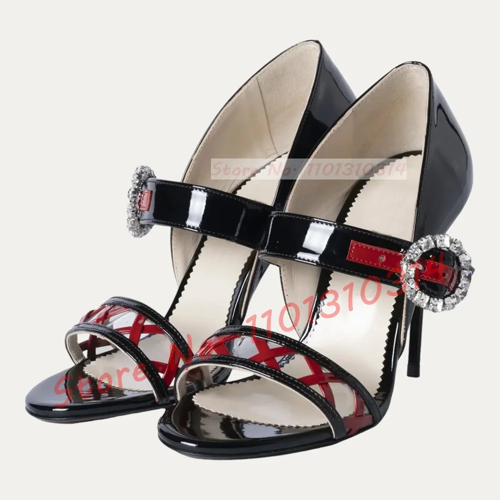 

Clear Crystal Strap Open Toe Pumps Women Luxury Mixed Color Crisscross Pattern High Heel Shoes Sexy Fashion Cover Heel Pumps