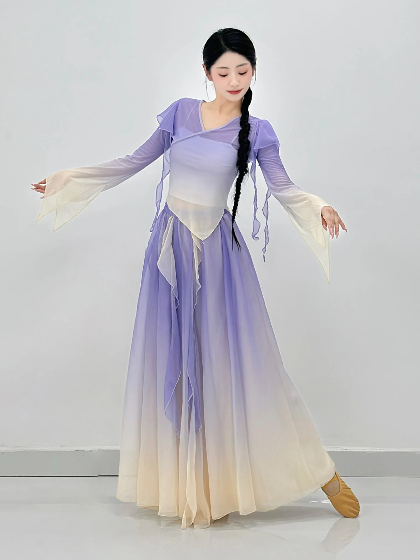 

Classical Dance Costume Fairy Body Charm Gradient Yarn Clothes Shapewear Culottes Exercise Clothing Art Exam Dance Costume