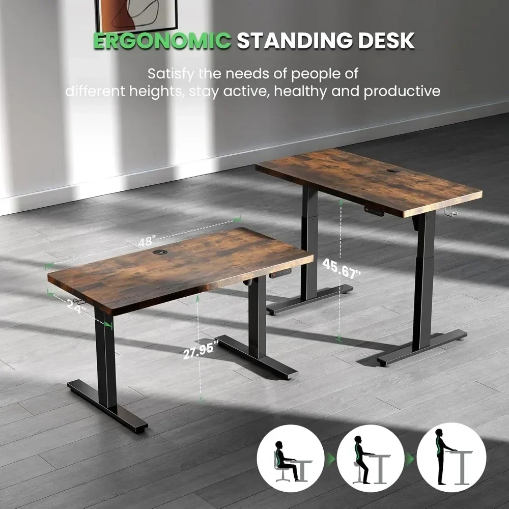 Electric Standing Desk Adjustable - 48 x 24 Inch Sit Stand up Desk with Cable Management - 3 Memory Preset Adjustable Height