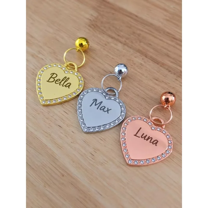 Personalisierte Strass-Hunde- und Katzen-ID-Anhänger, individuell graviertes Namensschild für Hunde, herzförmige Anti-Verlust-Haustieranhänger, Charm-Anhänger, DIY-Zubehör – Detail 7
