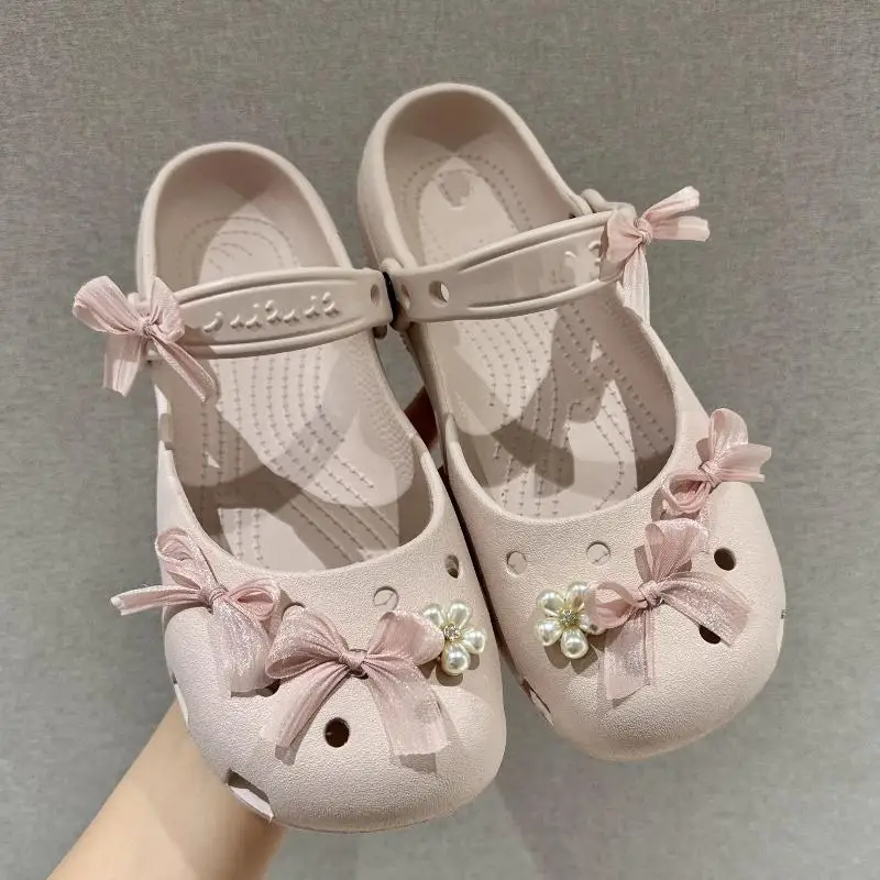 8Pcs/Set Balletcore Pink Bowknot Shoe Charms Women Cute Pearl Floral Summer Sandal Decorations DIY Accessories
