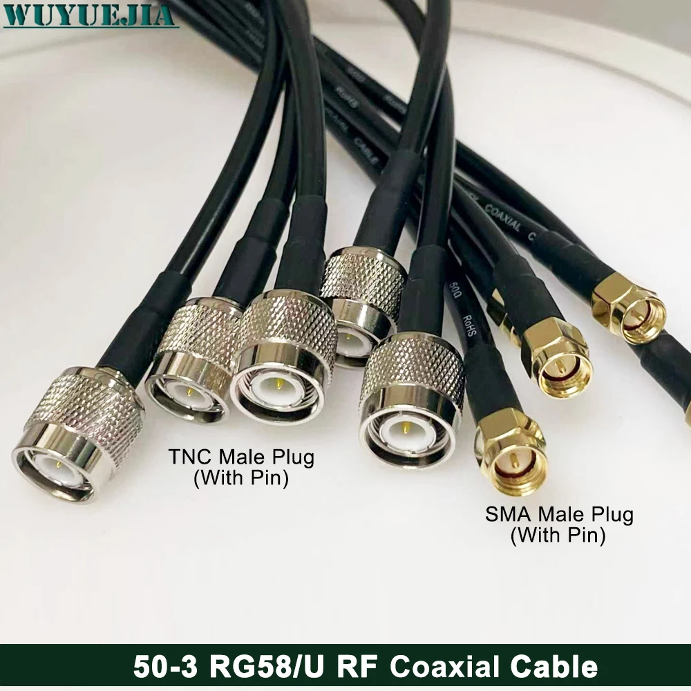 cabo-coaxial-rf-tnc-femea-bulkhead-para-plugue-sma-macho-rp-sma-jack-reto-50-3-rg58-u-com-terminais-de-crimpagem
