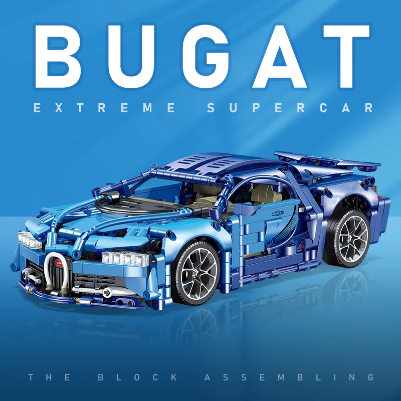 1:14 Scale Building Block Model of a Bugatti Racing Car Technical Assembled Vehicle Bricks Toys for Children and Adults Gift