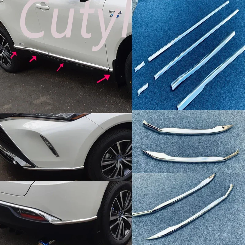 For Toyota Harrier Venza 2020 2021-2024 Steel Car-Styling Side Door Body Molding Cover Trim Front Rear Bumper Corner Cover Trim