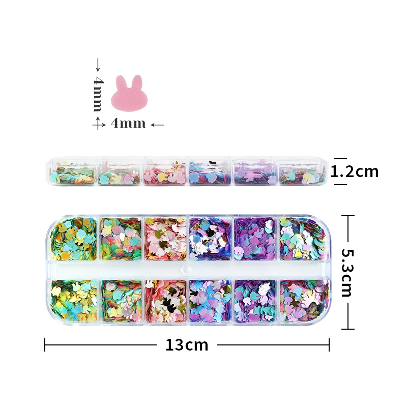 캔디 컬러 에폭시 필링 토끼 장식 조각 수지 셰이커 필러, 카와이 안료 색종이 네일 아트 반짝이 조각 수지 미술 용품