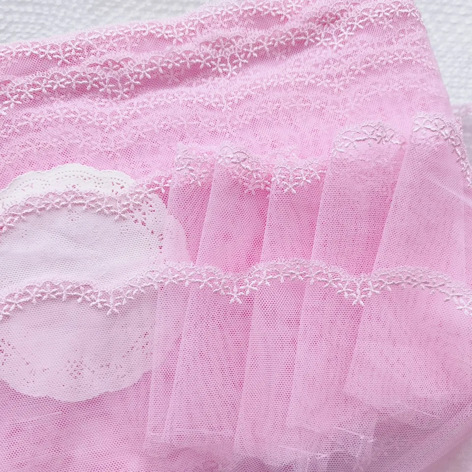 3Yards 12cm wide Pink Polyester Soft Mesh Embroidery Lace Trimmings Dress Accessories Lace Fabric Sewing Crafts Doll Material