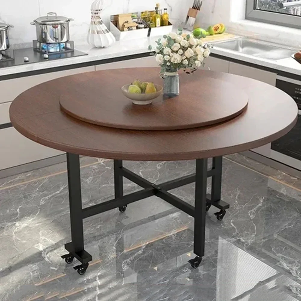 Solid Wood Round Dining Table Folding Restaurant Entryway Rolling Portable Dining Table High Living Room Muebles Home Furniture
