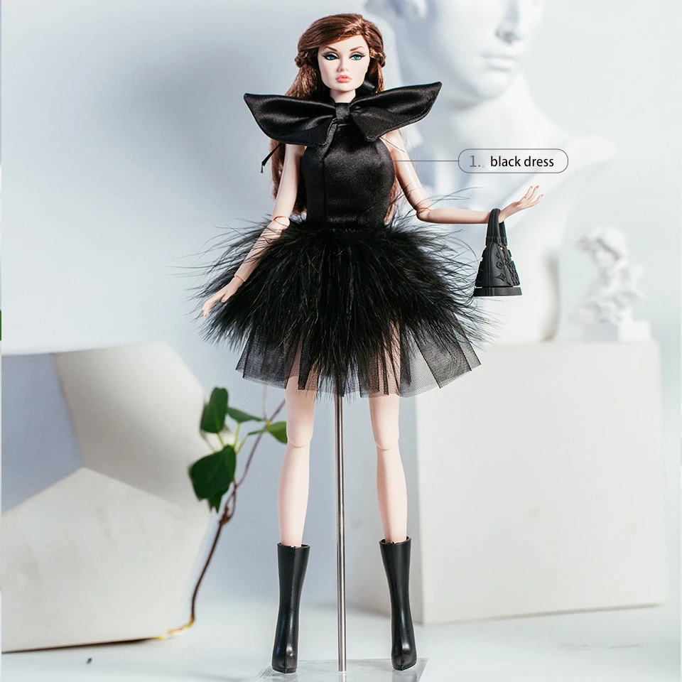 Nuovo Design 1/6 Super Vestiti per bambole Vestito per 30CM Doll Fashion Dress Up Nero Serie romantica Accessori Set Abito da principessa Giocattoli