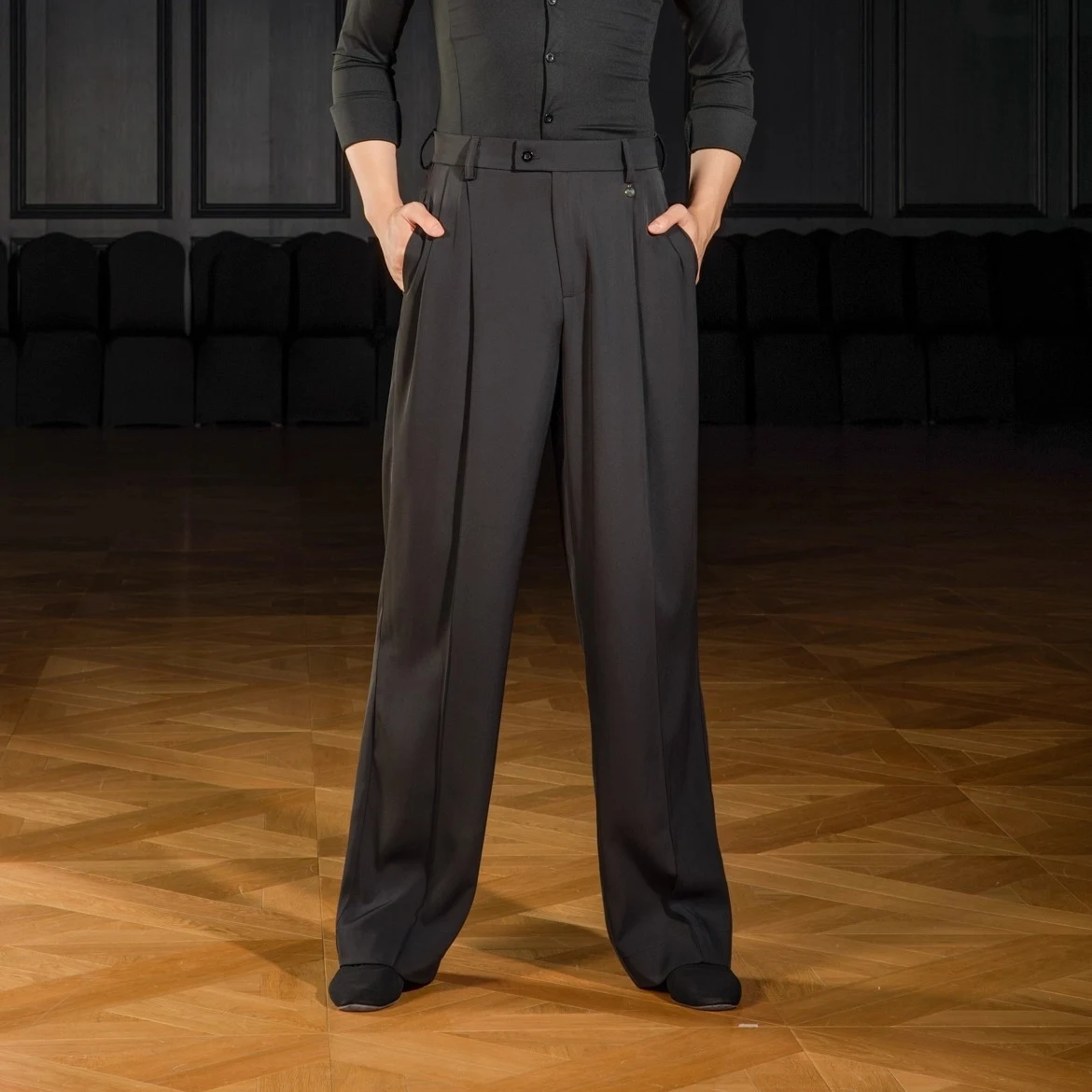 Mannelijke wijde pijpen broek Latin dansbroek Ballroomdans Nationale standaard dansbroek Heren Moderne training Zwarte broek DN21696