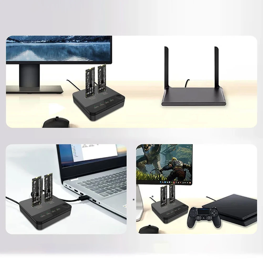 M.2 SATA/NVMe محطة إرساء القرص الصلب ثنائية الخليج غير متصل استنساخ محطة الإرساء الناسخ مع مؤشر LED M.2 SSD الناسخ