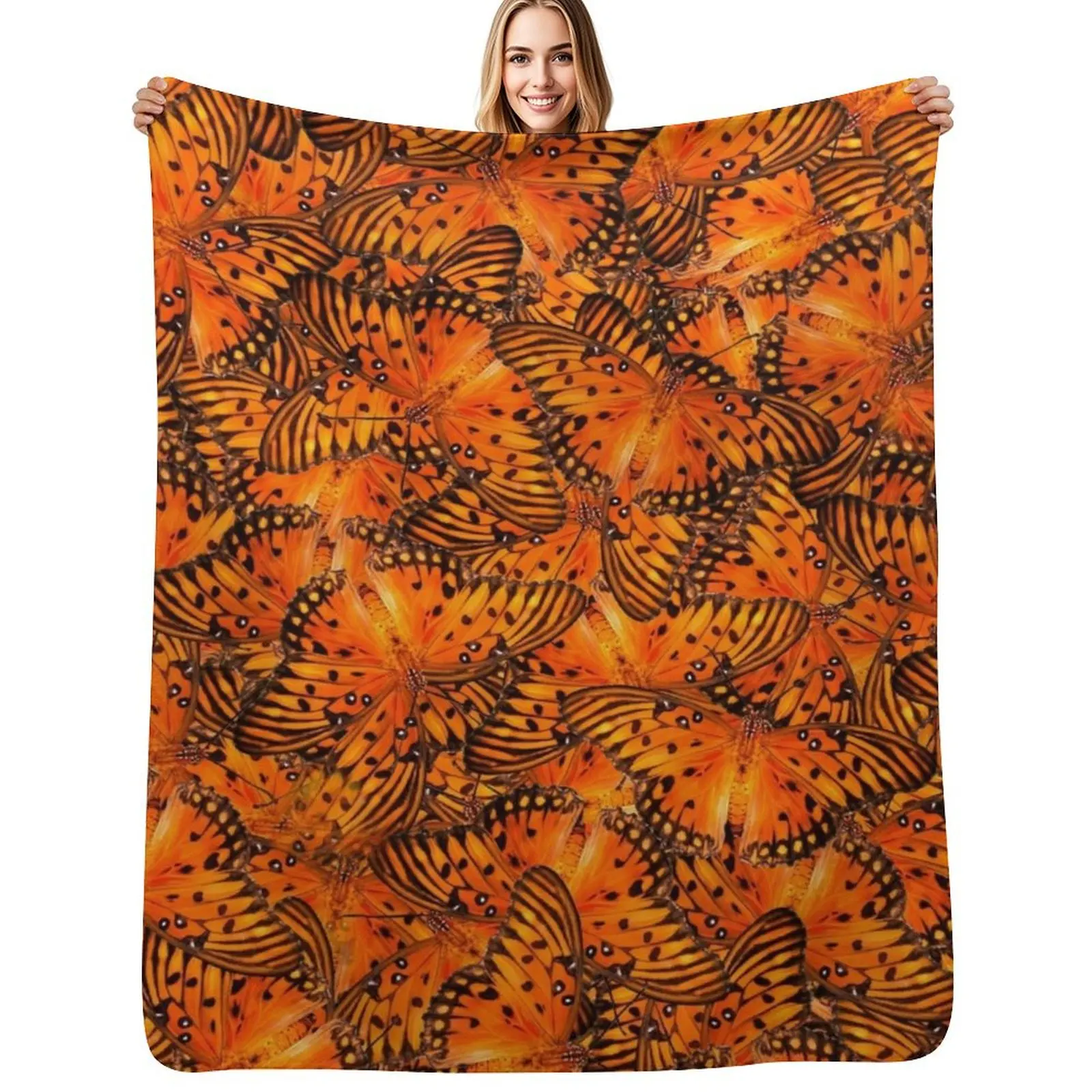 Gulf fritillary butterflies Throw Blanket Warm Plush Fuzzy Blanket for Living Room
