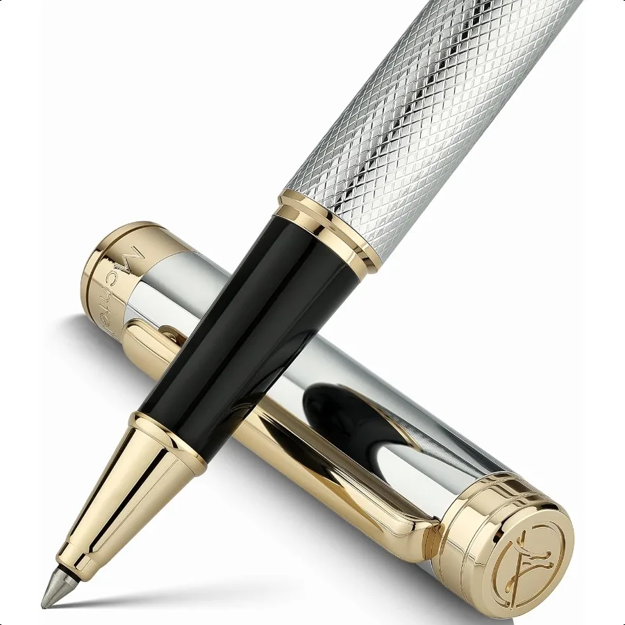 

Sier Chrome Rollerball Pen Stunning Luxury Pen with Mesh Texture DesignSier Chrome Finish and 24K Gold Accents Nice Gift Set fo