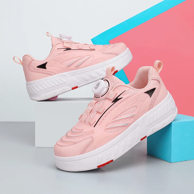 Four Wheel Roller Shoes Boys Girls Walking Shoes Casual Outdoor Sports Slide And Shrink School Students Pulleys Shoes Sneakers