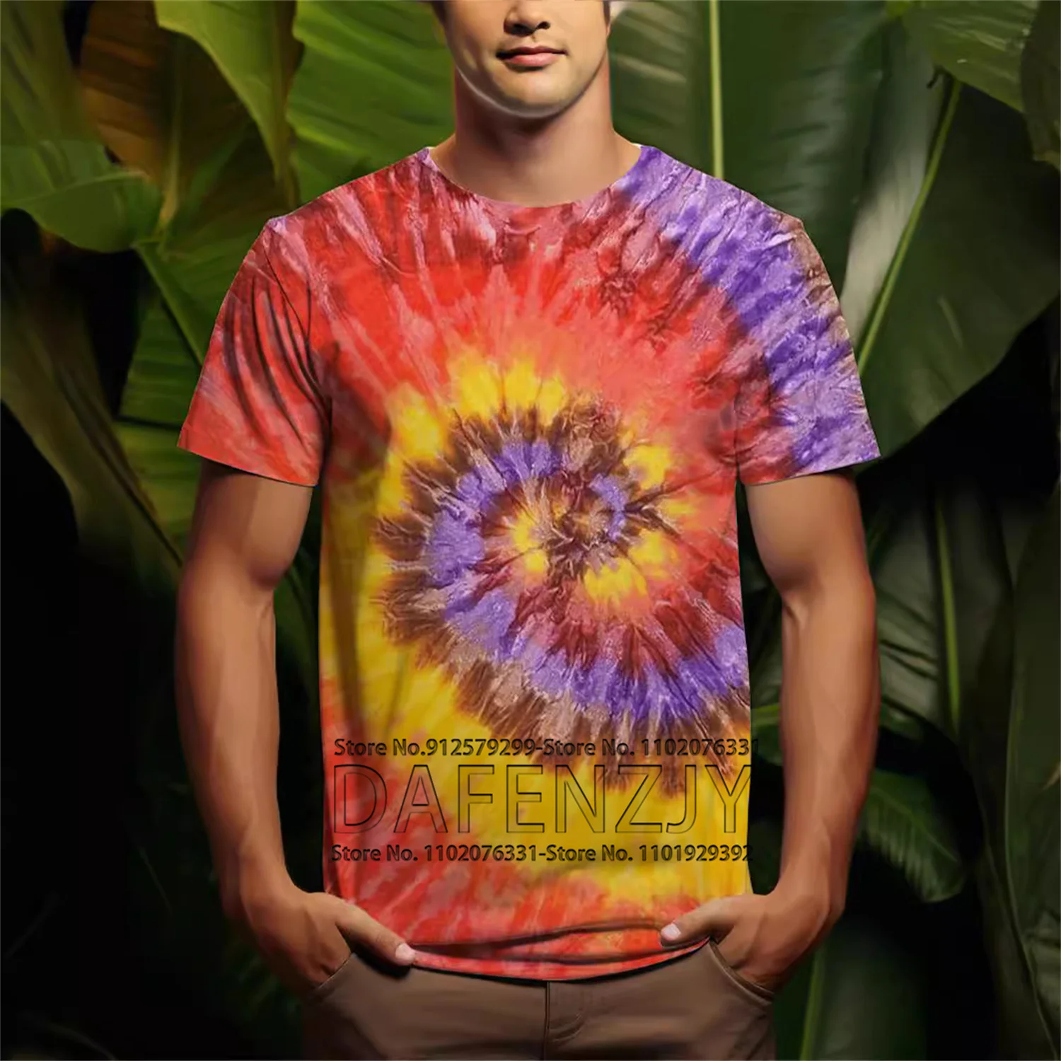 Men's Casual T-Shirt 3D Tie Dye Graphic Short Sleeve Summer Vintage Outdoor Tees Personality Sportswear Tops