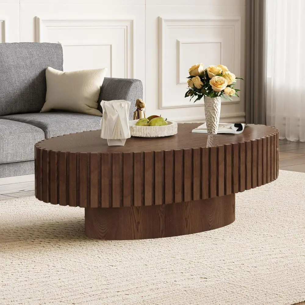 

Mid-Century Modern Brown Oval Coffee Table for Living Room or Office, Outdoor-Friendly (43in)