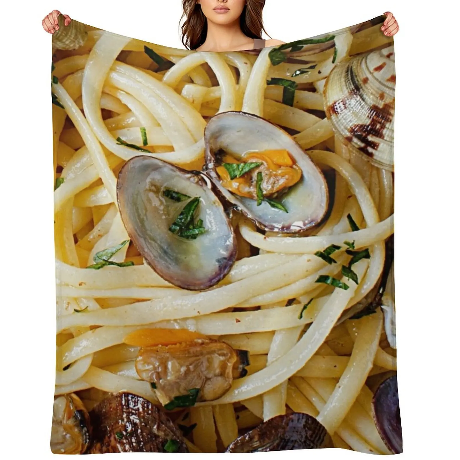 

Linguini Pasta with Clams Throw Blanket for babies Extra Large Throw Summer Bed linens Blankets