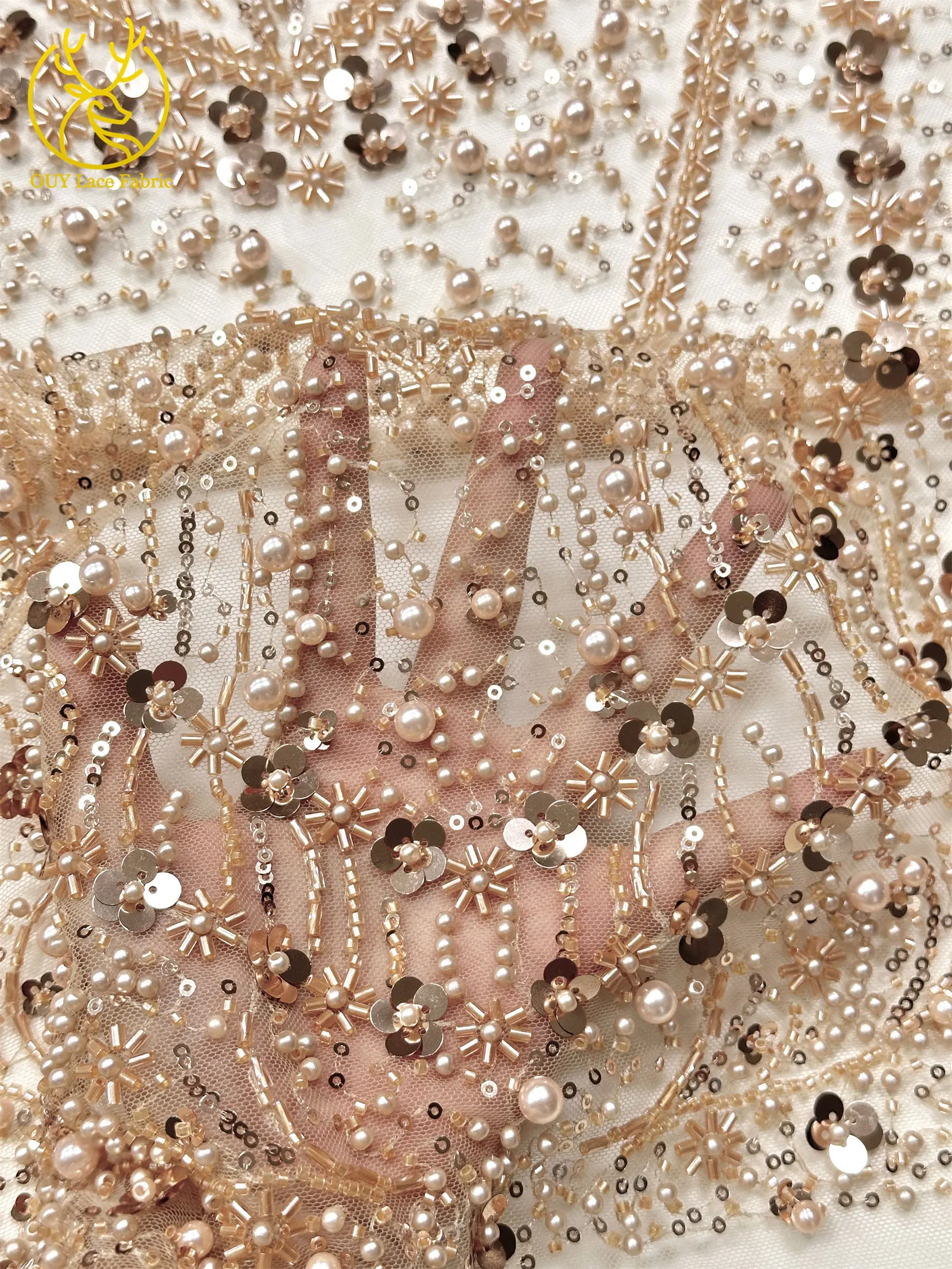 2025 Luxury African Heavy Beaded Groom Lace Fabric 5 yards Nigerian French Sequin Lace Fabric for Ladies Wedding Dress Material