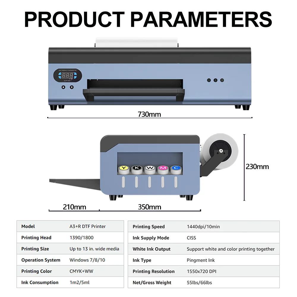 A3+ R1390 DTF Printer with Roll Feeder Direct To Film t shirt Printing Machine Heat Transfer Film DTF Printer For tshirt Clothes