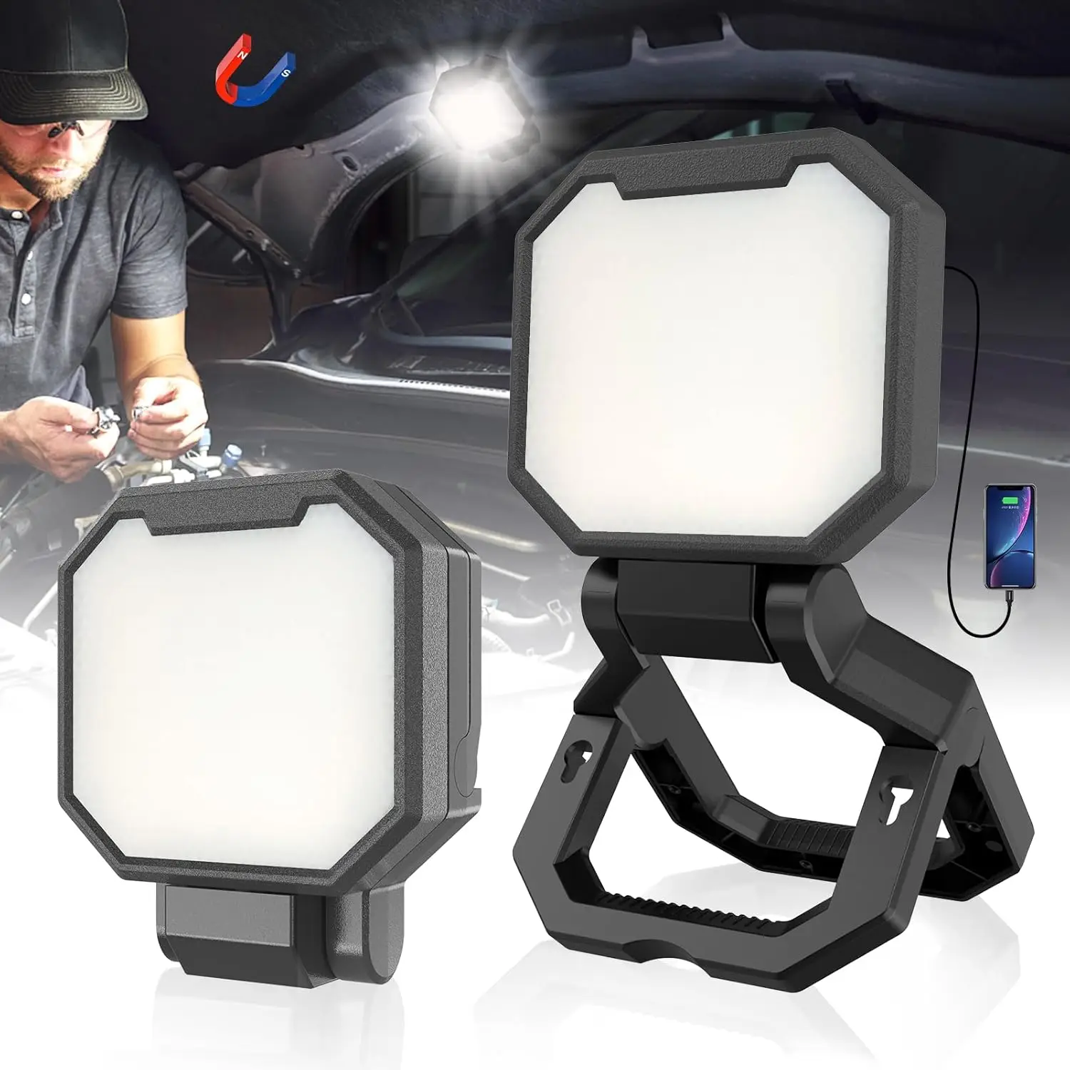 

Перезаряжаемый рабочий фонарь, 2 шт., 40 Вт, 4000 люмен, с крюком для подвешивания, складным кронштейном, магнитный, для освещения на стройплощадке и в автомобиле